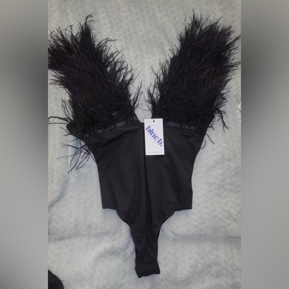 blue b feather bodysuit